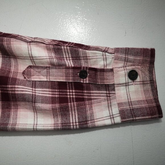 Tilley Ladies Size Large Burgundy Plaid Button Front Shirt - Picture 6 of 10